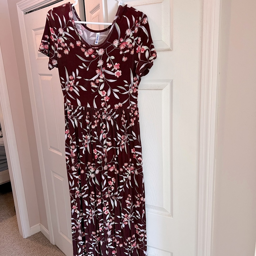 Maroon floral maxi dress